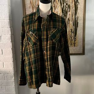 Vtg 70s flannel plaid button down